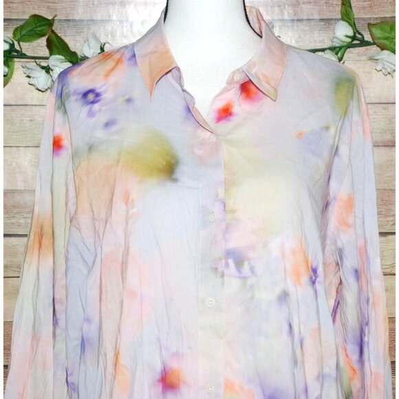 Scotch & Soda Colorful Watercolor Print Oversized Button Front Blouse EU40 US 8 - Picture 2 of 9